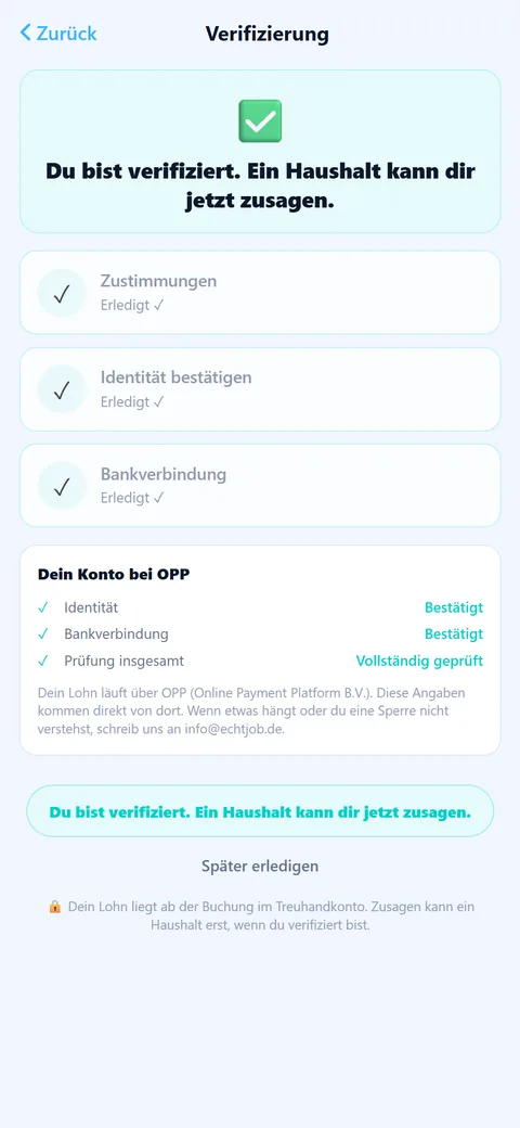 App-Screen: Du bist verifiziert
